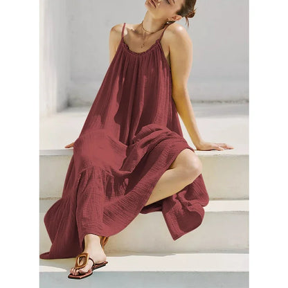 Muslin 100% Cotton Summer Dress Woman 2026 Trendy Sexy Sleeveless Ruched Long Maxi Party Dresses Chic Sundress