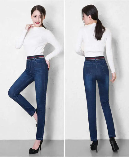 Winter Plus Velvet Stretch Jeans Women Oversize 40 High Waist Skinny Vaqueros Thick Warm Denim Trousers Fashion Mom Pencil Pants