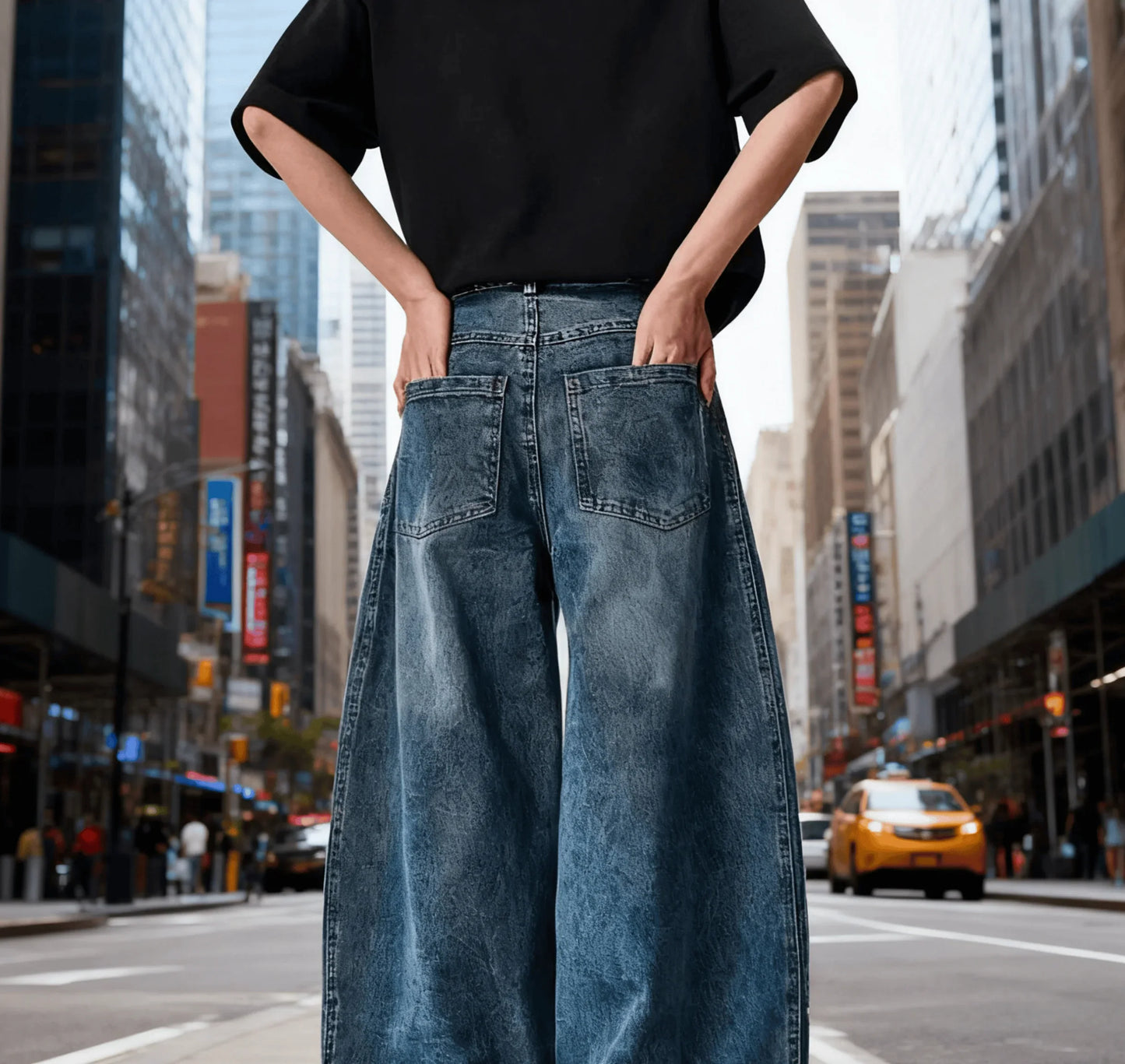 Women Wide Leg Jeans Vintage Y2K Reconstruction Custom Distressed Wash Stripe Denim Pants Trendy Comfort Fit