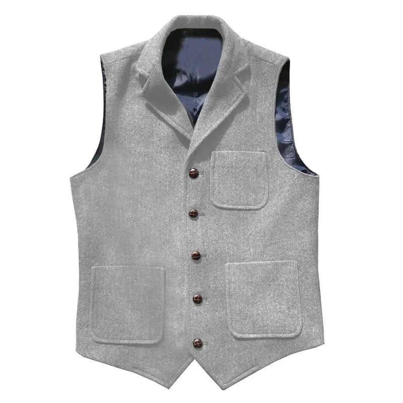 Men Vest Brown With Lapel Pocket Single Button Waistcoat For Wedding Birthday Formal Business Casual Banquet Work Men Suit
