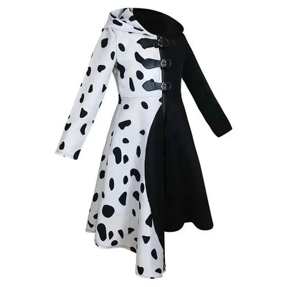 Cruella Deville Costume Black Dalmatian Jumpsuit Dress Girls Halloween Cosplay Party Dress up