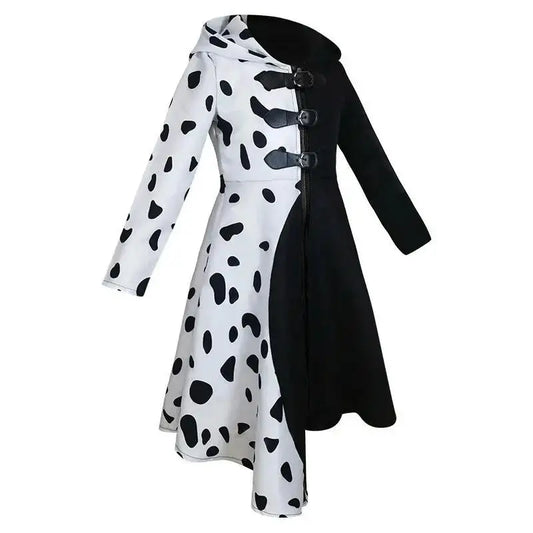 Cruella Deville Costume Black Dalmatian Jumpsuit Dress Girls Halloween Cosplay Party Dress up