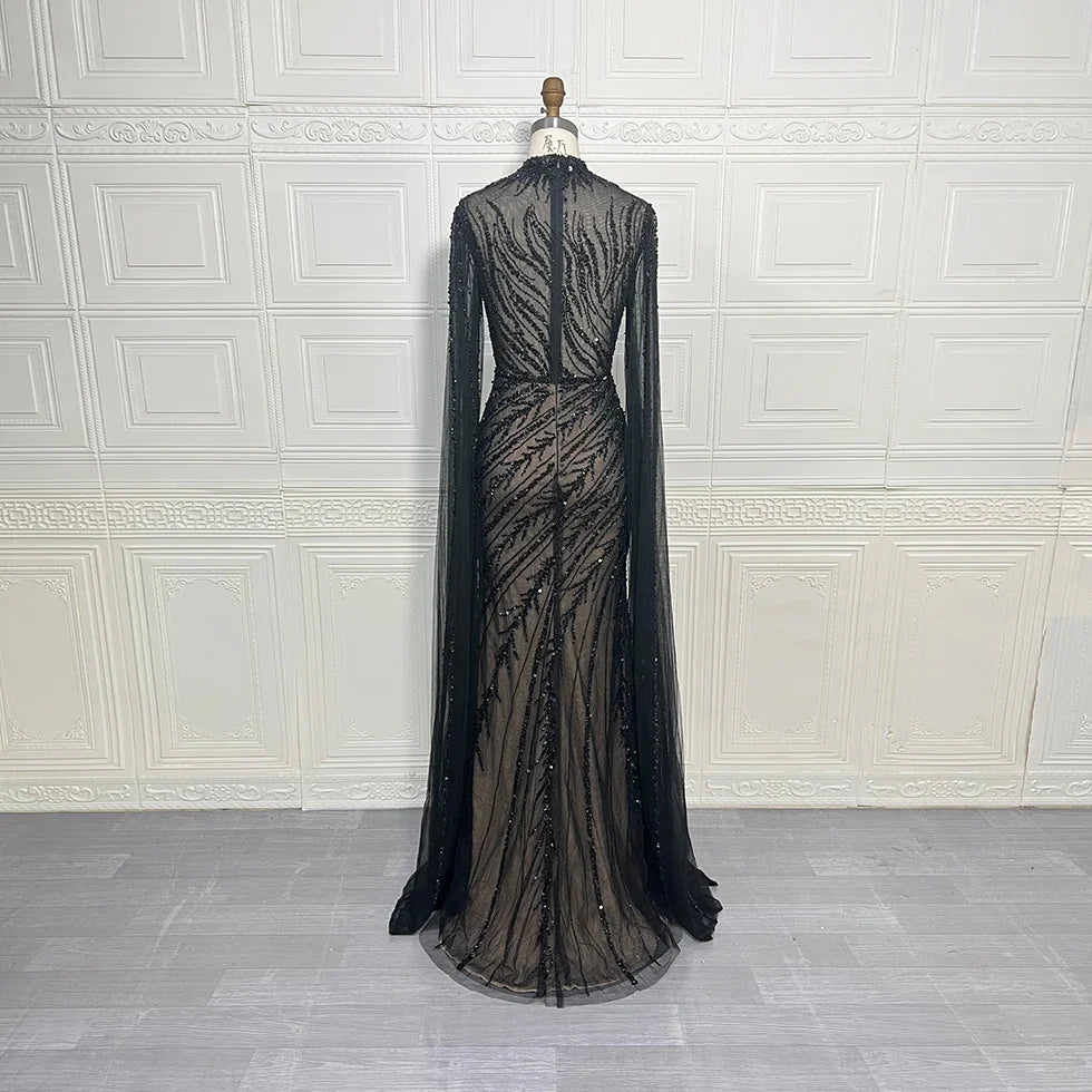 Luxury Saudi Arabia Mermaid Beaded Cape Sleeves High-Neck Evening Dresses 2025 Dubai Party Gowns for Women Wedding Customized