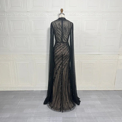 Luxury Saudi Arabia Mermaid Beaded Cape Sleeves High-Neck Evening Dresses 2025 Dubai Party Gowns for Women Wedding Customized