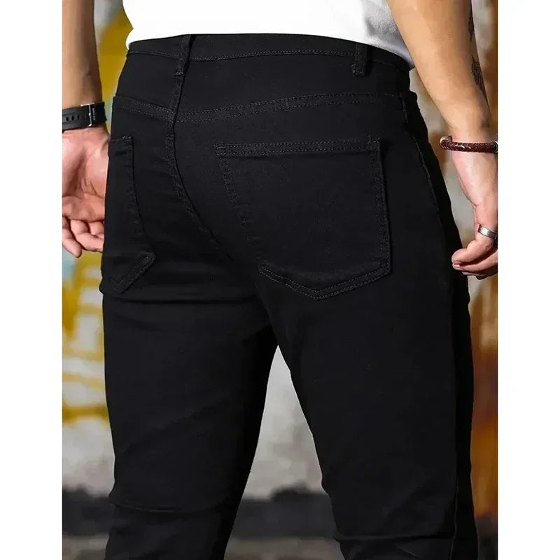 Men Narrow Leg Jeans Male Straight Leg Slim Pencil Denim Pants Classic Casual Daily Stretch Skinny Trousers