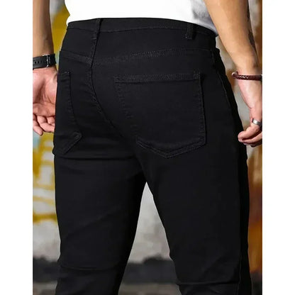 Men Narrow Leg Jeans Male Straight Leg Slim Pencil Denim Pants Classic Casual Daily Stretch Skinny Trousers
