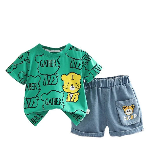 New Summer Baby Girls Clothes Children Cartoon Boys Short Sleeved Suit T-Shirt Shorts 2Pcs/Sets Toddler Costume Kids Tracksuits