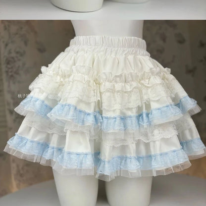 Lolita Sweet Cake Skirts Women Slim Lace Patchwork Sexy Mini Ball Gown Skirts Kawaii Casual Japan Cute Summer A Line Skirt