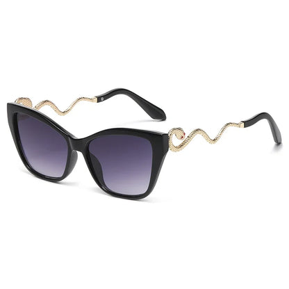 Fashion Large Frame Cat Eye Sunglasses Women Gradient Glasses Punk Color Block Design Sexy Ladies Metal Snake Eyeglasses