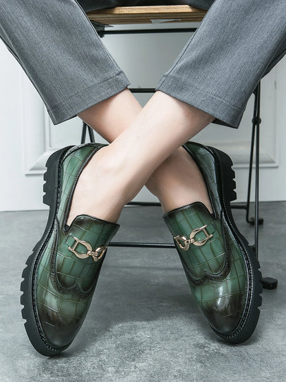 Trendy Brand Green Brogue Shoes Men's Leather Business Shoes Groom's Wedding Men's Loafers British Style Dress Shoes Men