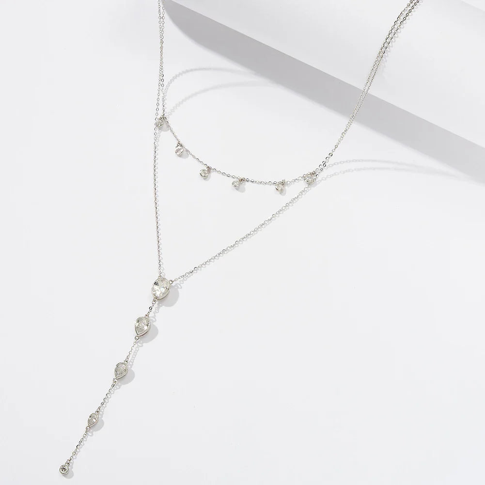 Real 925 Sterling Silver Necklace with CZ Classic Waterdrop Choker Chain Fashion Colar for Women Fine Jewelry BQN16