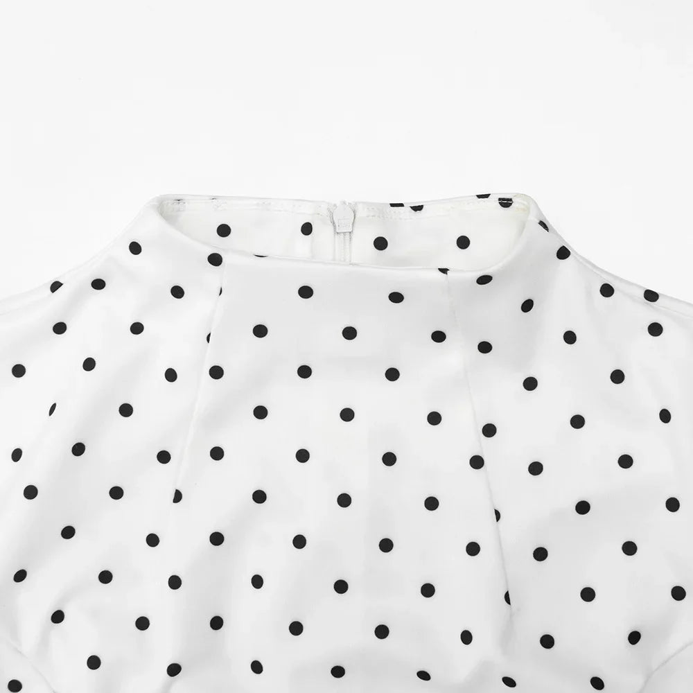 White Polka Dot Long Dress Summer Sexy High-Waisted Vintage Print Sleeveless Dress Casual Party Vacation New Women Dress