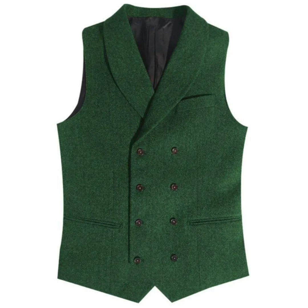 Men Vest Gray Herringbone Double Button With Lapel Waistcoat For Wedding Banquet Business Office Work Daily Casual Men Suit Vest