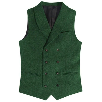 Men Vest Gray Herringbone Double Button With Lapel Waistcoat For Wedding Banquet Business Office Work Daily Casual Men Suit Vest