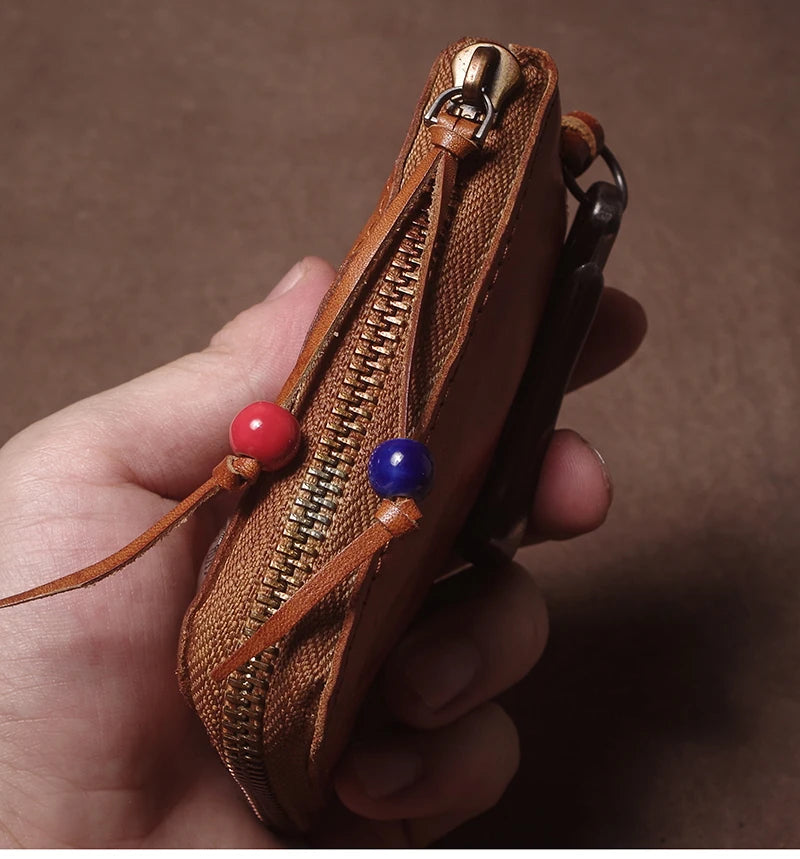 High Quality Genuine Leather Home Car Key Bag Retro Men Handmade Top Cowhide Coin Purse Women Zipper Mini Wallet Card Holde