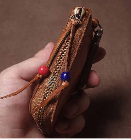 High Quality Genuine Leather Home Car Key Bag Retro Men Handmade Top Cowhide Coin Purse Women Zipper Mini Wallet Card Holde