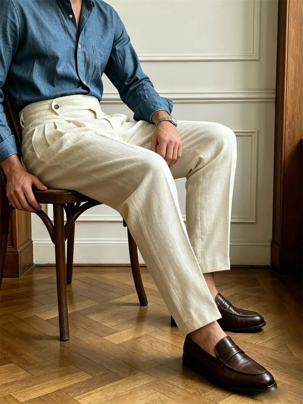 Classics Italian Naples Style Linen Men Suit Trousers Summer Trendy High Waist Pants Male Business Office Pleated Streetwear