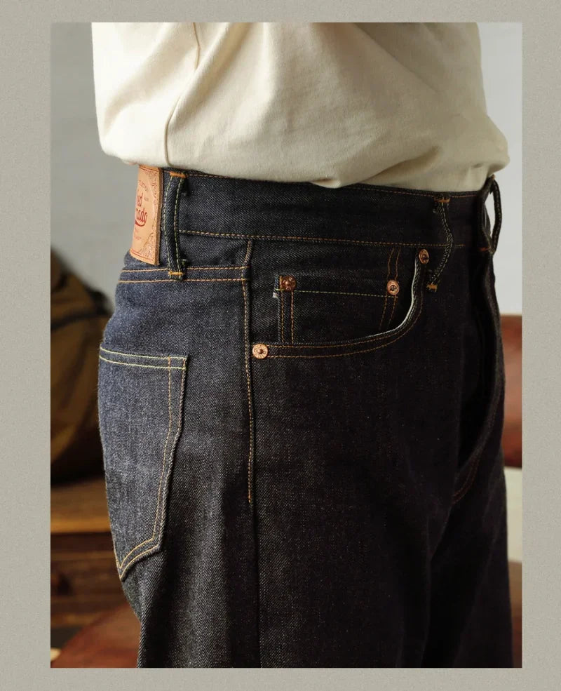 55501 Relaxed Straight Fit Men's Jeans Raw Selvedge Denim Pants Amekaji