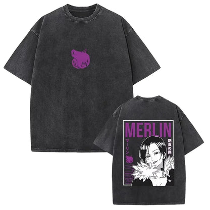 Japanese Anime The Seven Deadly Sins Escanor Graphic Print Vintage Washed T-Shirt, Unisex Retro Loose Harajuku Y2K Cotton Summer
