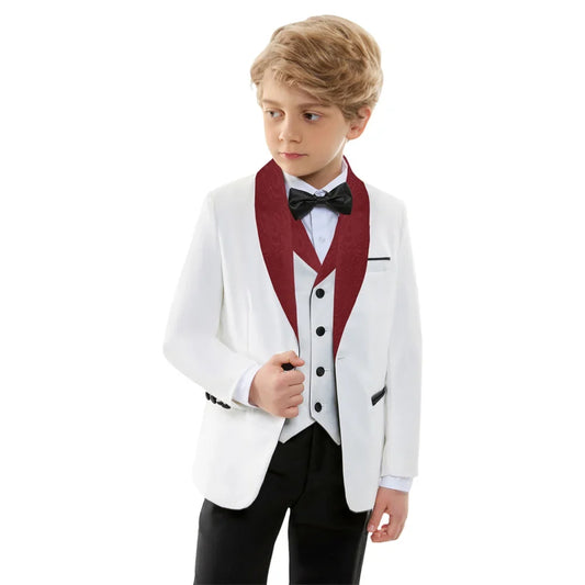 Stylish Jacquard Collar Boys Suits 3 Pieces Jacket Vest Pants Piano Performance Autumn Long Sleeve Kids Tuxedo Sets For Birthday