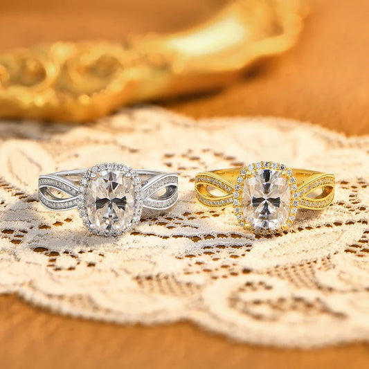 Bagues de fiançailles en moissanite taille coussin 2 carats pour femme en argent S925 or 18 carats, alliances à tige fendue, bijoux de luxe pour elle