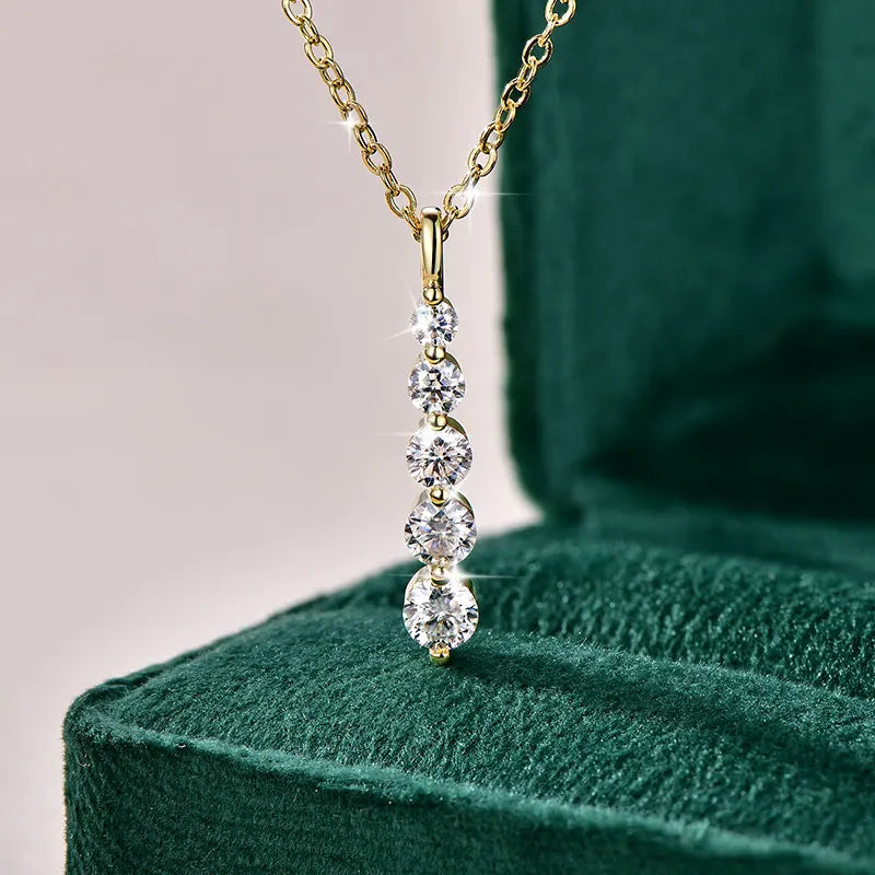 GRA Certified D VVS1 Full Moissanite Diamond 5-Stone Pendant Necklace for Women Girls Chain Neck Jewelry Gifts Collares