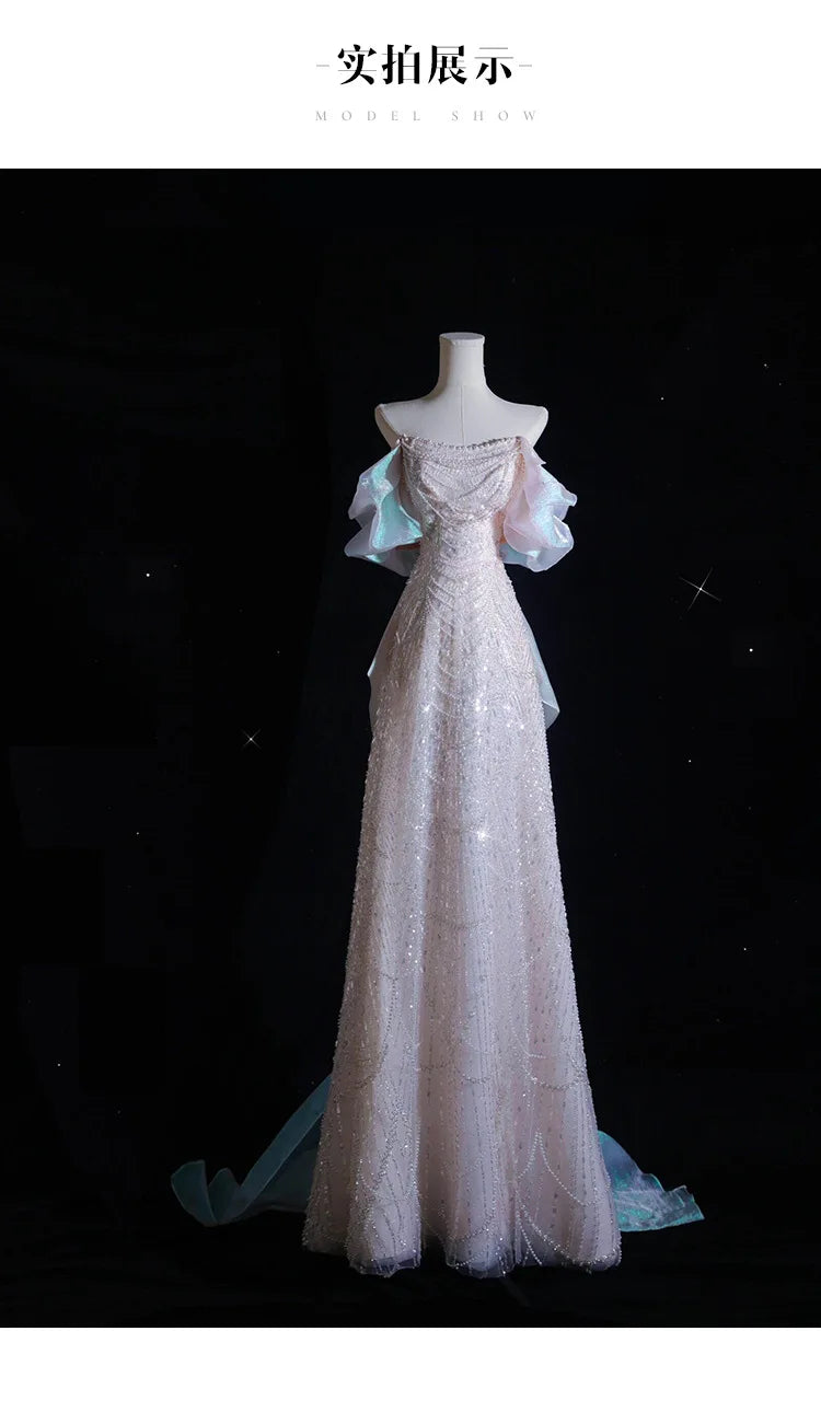 Luxury Elegant Beaded Evening Dresses 2025 New Shoulder Sequins Fishtail Dress Graduation Prom Wedding Dress Engagement Dress