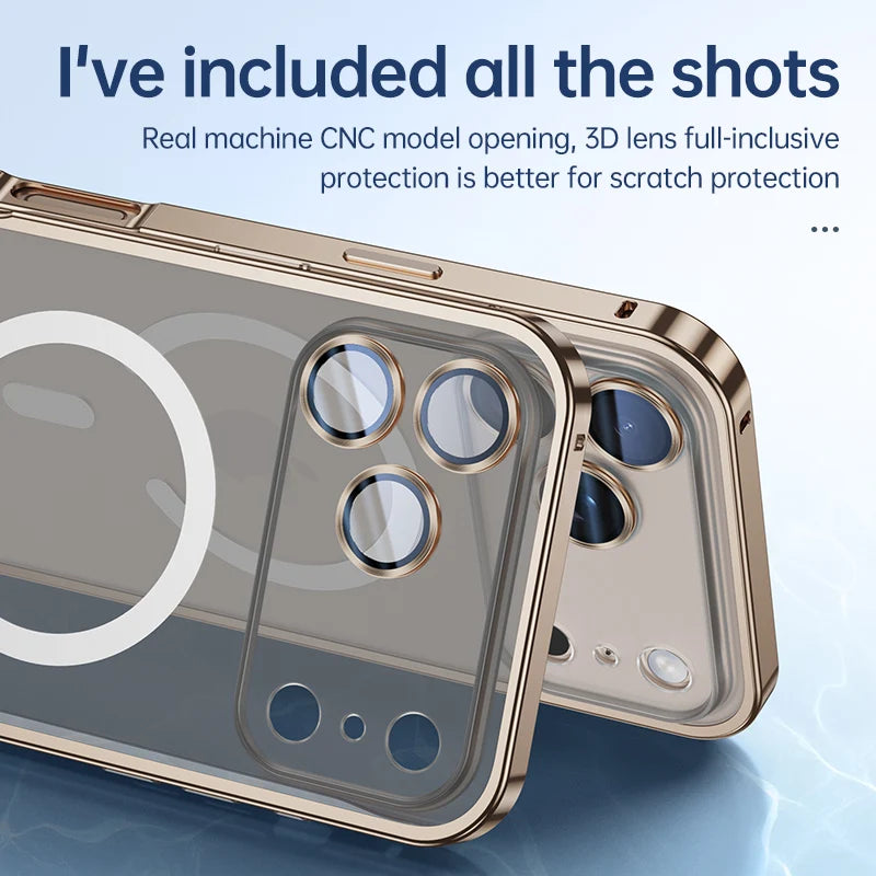 Aluminum Metal Case For iPhone 17 ProMax 16 15 14 13 12 Pro Max Plus with Magsafe Magnetic Charging Lens Glass Protector