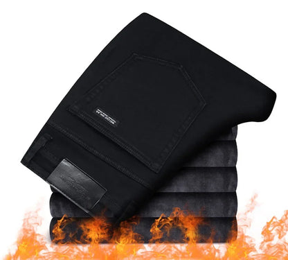 2025 New Business Casual Trousers Grey Fleece Men Clothes Black Blue Elasticity Warm Winter Jeans Velvet Jeans 28-40