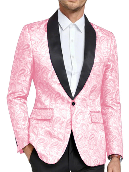 Men's Shiny Paisley Jacquard Tuxedo Blazer Slim Fit Shawl Lapel One Button Formal Prom Jacket for Wedding Groom Party
