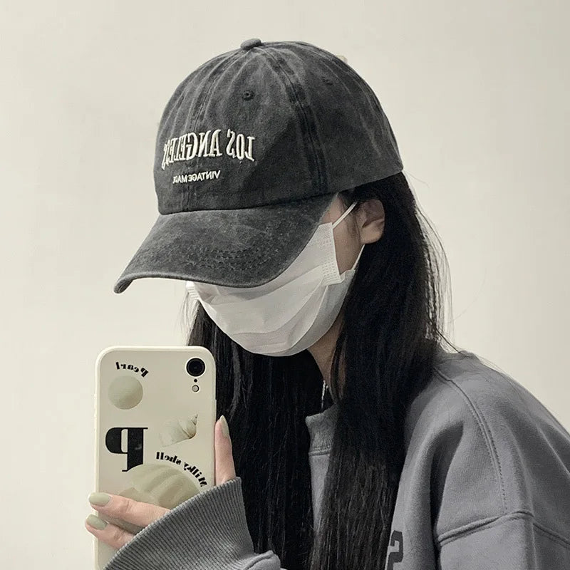 American wide brimmed retro men's and women's baseball caps, washed hats, trendy embroidered duckbill caps