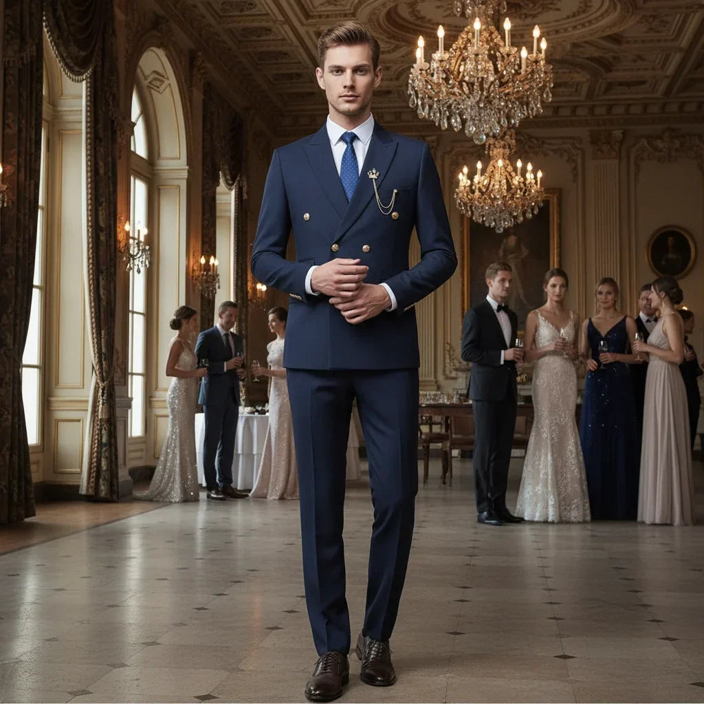Double-Breasted Men's Suit Fashionable and Casual Slim Fit Male Groom Wedding Blazers Party Dress Jacket Coat Pants