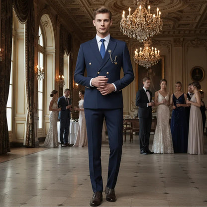 Double-Breasted Men's Suit Fashionable and Casual Slim Fit Male Groom Wedding Blazers Party Dress Jacket Coat Pants