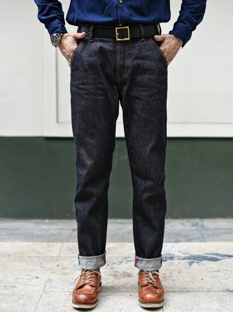 Mens Jeans Boxing Selvedge Denim Jeans Color Cotton Jeans for Men Silver Buttons Taper Fit  12.5 Oz