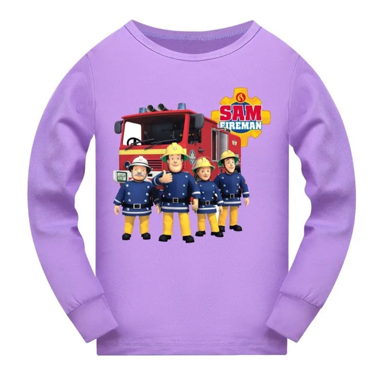 Anime Fireman Sam Clothes Kids Fire Fighting Pajama Sets Baby Girls Homewear Toddler Boys Nightwear Children Long Sleeve Pijamas