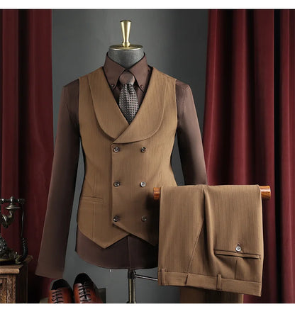 Men's Business Suit Vest Turn Down Collar Double-breatsed Man Waistcoat Slim Simple Solid Color Breathable Versatile Male Vest