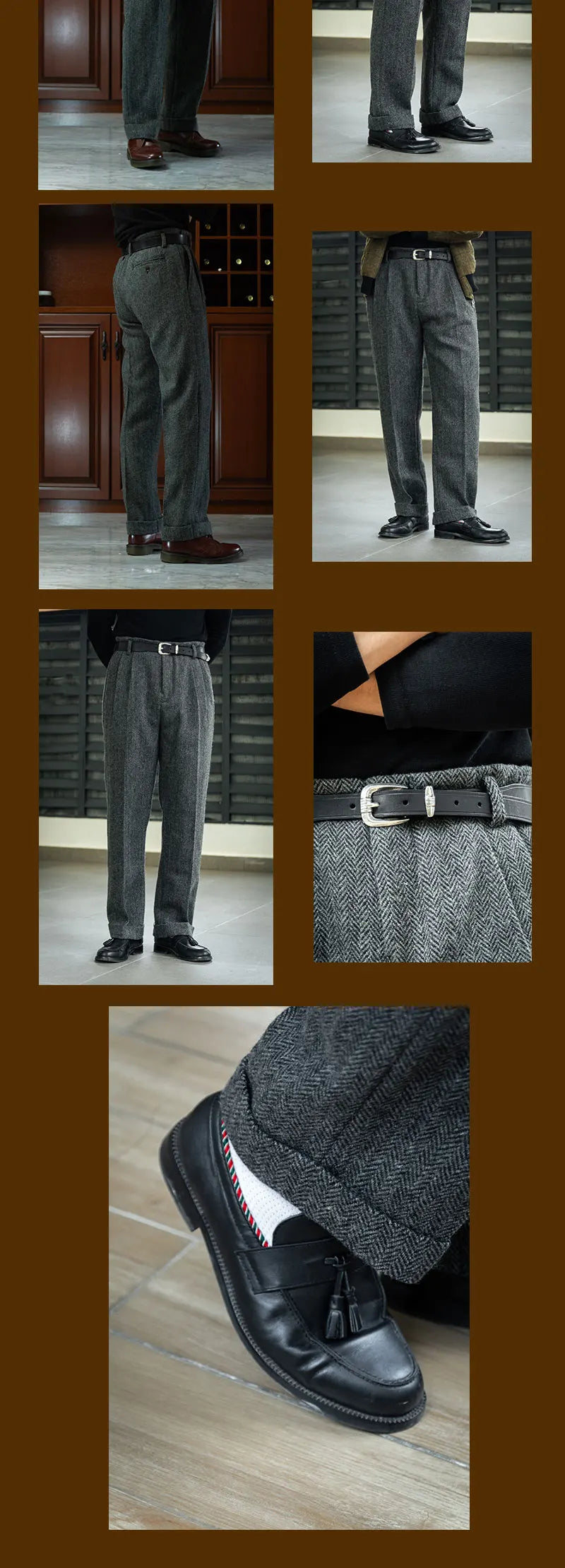 American Vintage Hollywood Waist Wool Tweed Casual Pants Hollywood Classic Loose Straight Leg Pants