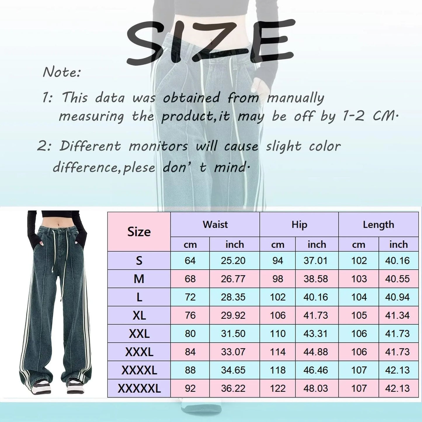 Harajuku Y2k Trendy Denim Pants Women Striped Drawstring High Waist Jeans Korean Style Vintage Loose Wide Leg Trousers