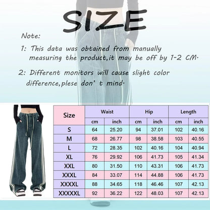 Harajuku Y2k Trendy Denim Pants Women Striped Drawstring High Waist Jeans Korean Style Vintage Loose Wide Leg Trousers
