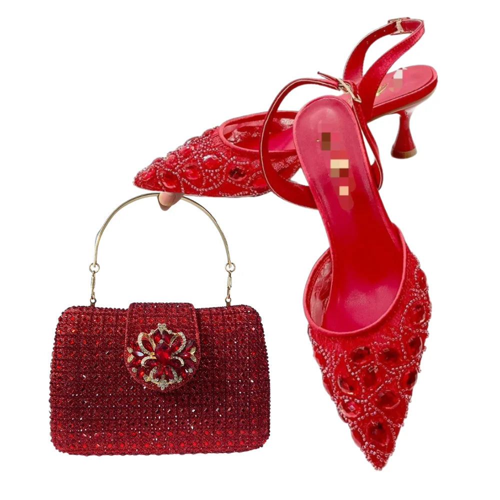 Women's Clutch Bag and Shoes Fairy Diamond High Heels Stylish Dress Shoes Pointed Toe Stiletto Heels Elegant Party Wedding Shoes