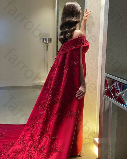 Customized Ankle Length Sheath Evening Party Gowns Women Beaded Applique Long Wrap Prom Dresses Zipper Back Vestidos Des