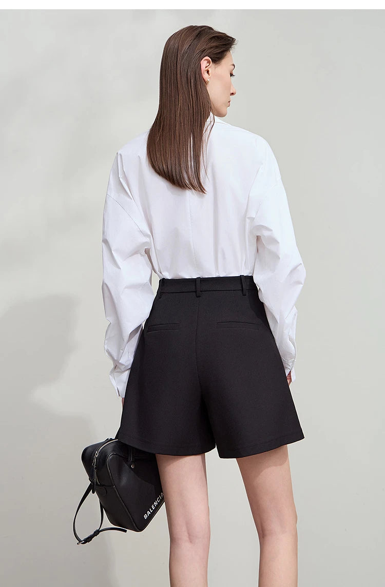 Minimalist Casual Shorts For Women 2025 Autumn Preppy Style Loose Black Shorts Office Lady Luxury Shorts Daily 12523085