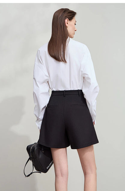 Minimalist Casual Shorts For Women 2025 Autumn Preppy Style Loose Black Shorts Office Lady Luxury Shorts Daily 12523085