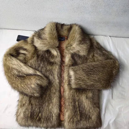 Winter Short Thick Warm Hairy Shaggy Faux Raccoon Fur Coat Men Long Sleeve High Quality Luxury Fluffy Jacket 2023