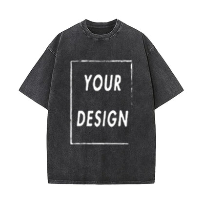 Men's and Women's Cotton Washed T-Shirt Custom Printed T-Shirt 230G Top DIY Your Favorite Pattern or Logo Fashionable Custom Top