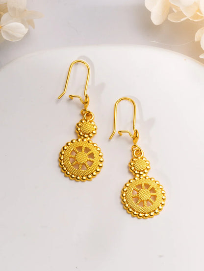 Women's 24K Gold Tassel Earrings, AU999 | "Tranquility" engraving with thread motifs, subtle professionalism for daily wear.