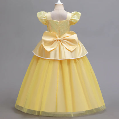 Kids Cosplay Disney Beauty and The Beast Belle Princess Dress Girls Party Costume Children Fancy Birthday Party Flower Disguise