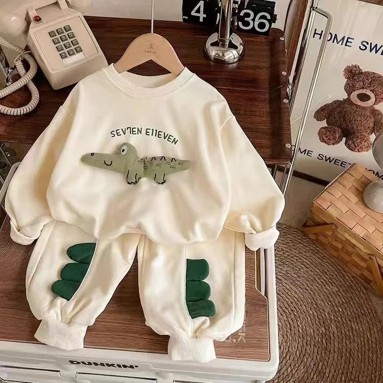 90-130cm Children's Spring Autumn Winter Cotton Set Boys Girls Cartoon Two Piece Set Korean Sweater +Pant Baby Clothes Outfits