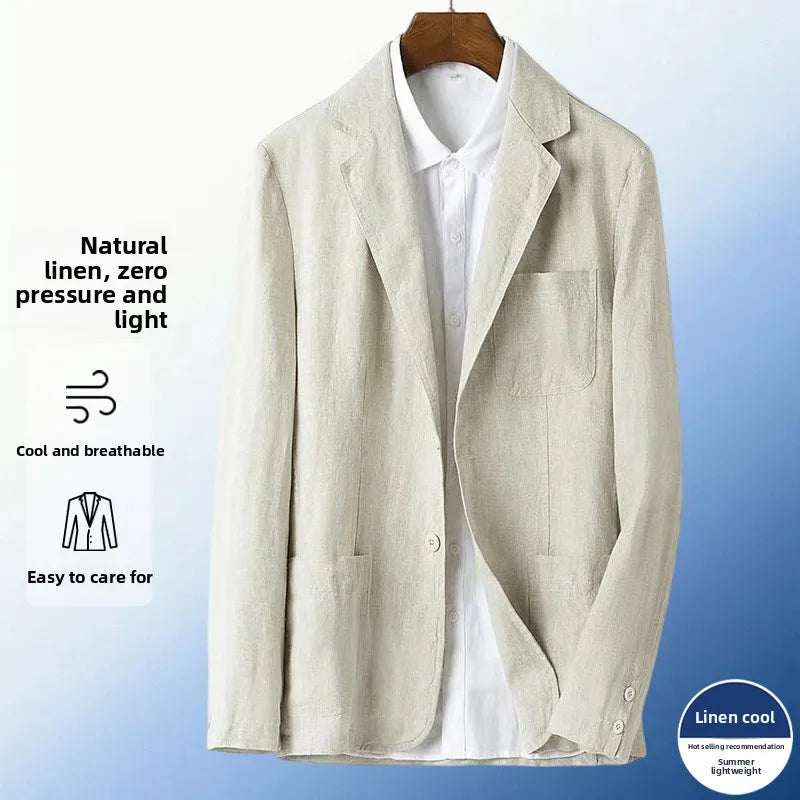 Linen Sun Protection Jacket Blazer - Men's Fashionable Business Casual Versatile and Comfortable Ice Sensation Breathable Blazer