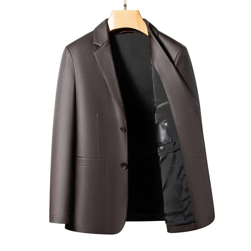 New Men's Business Casual Fashion Leather Blazer Sheepskin Slim Fit High-End Genuine Leather Jacket